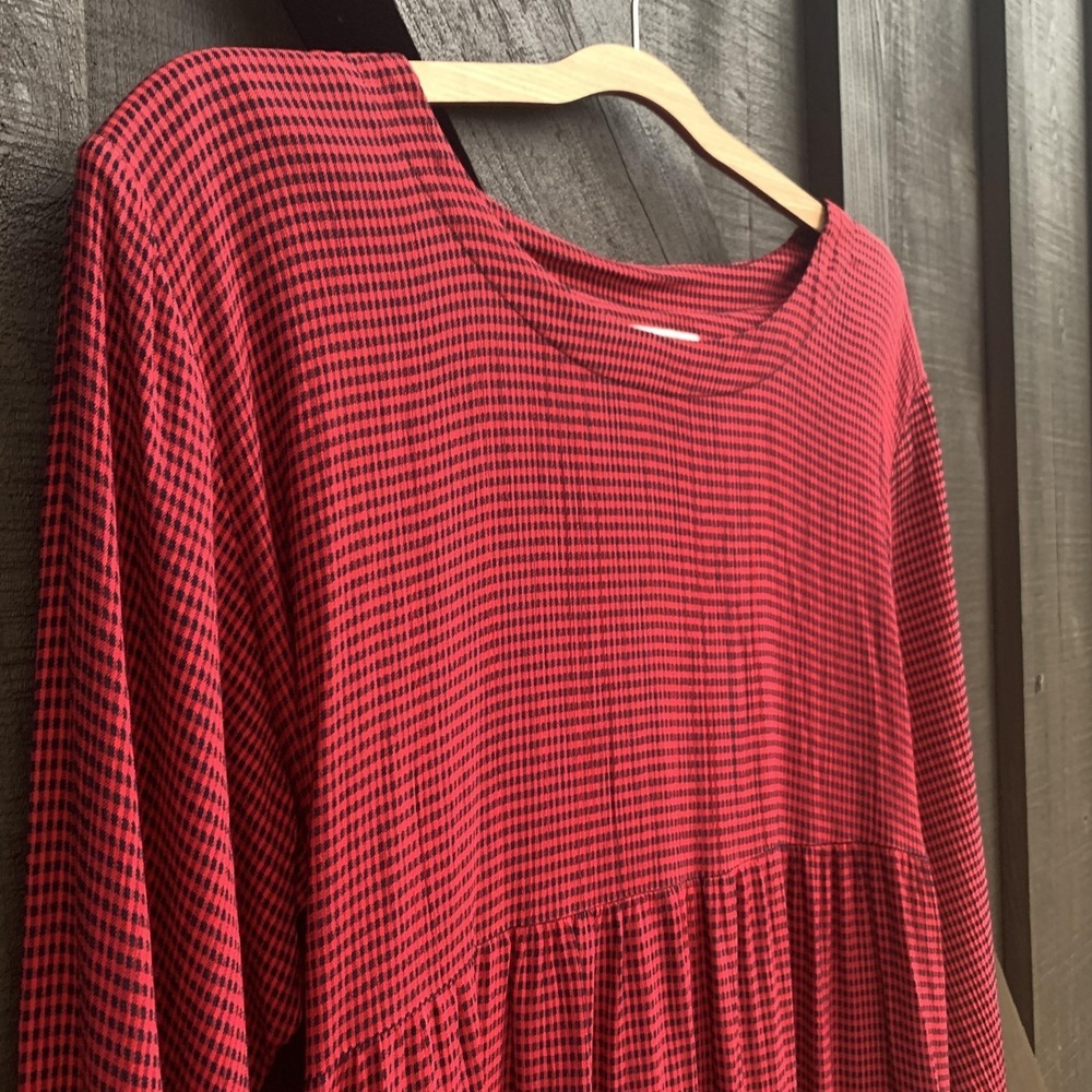 Motherhood Dress Women's Large Red Black Plaid Long Sleeve Maxi Maternity - Picture 7 of 14